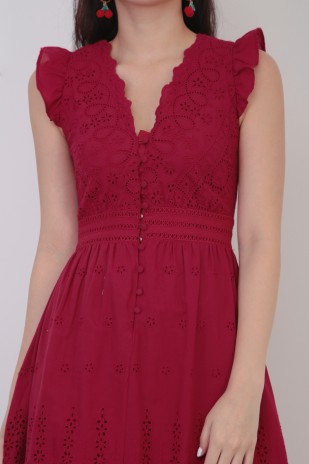 Adina Crochet Dress in Wine Red