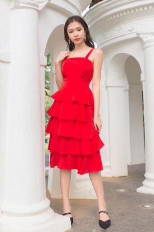 Hilary Tiered Dress in Red
