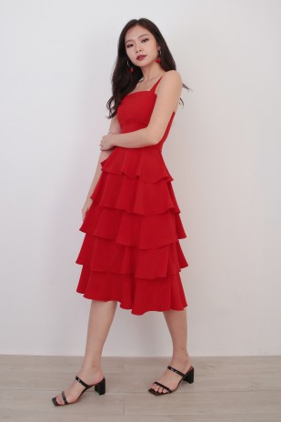 Hilary Tiered Dress in Red