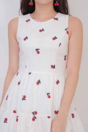 Springdale Embroidered Dress in Red