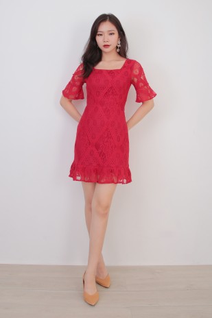 Reiko Lace Dress in Red