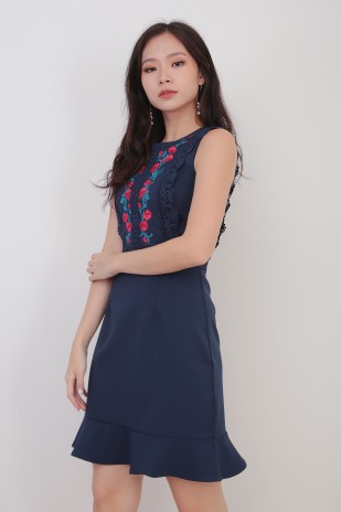 Ruby Embroidered Dress in Navy