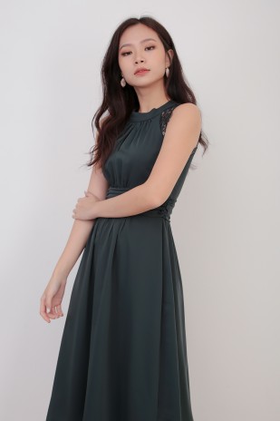Adele Lace Midi Dress in Forest Green