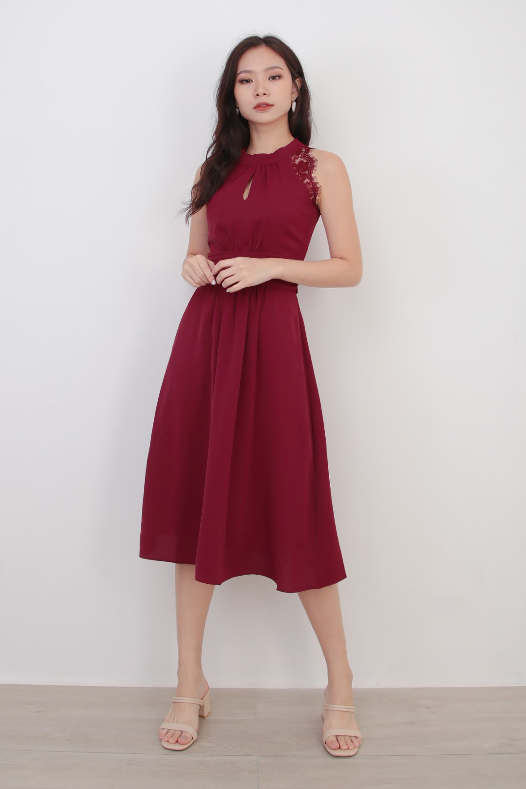 wine lace midi dress