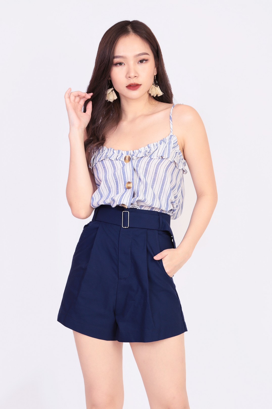 navy blue high waisted shorts