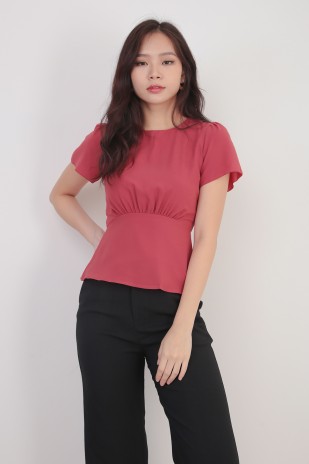 Dalia Sleeved Top in Wine Red