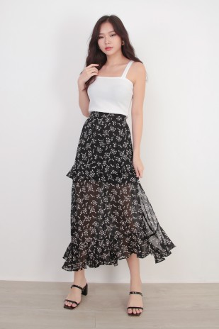 Faustine Floral Skirt in Black