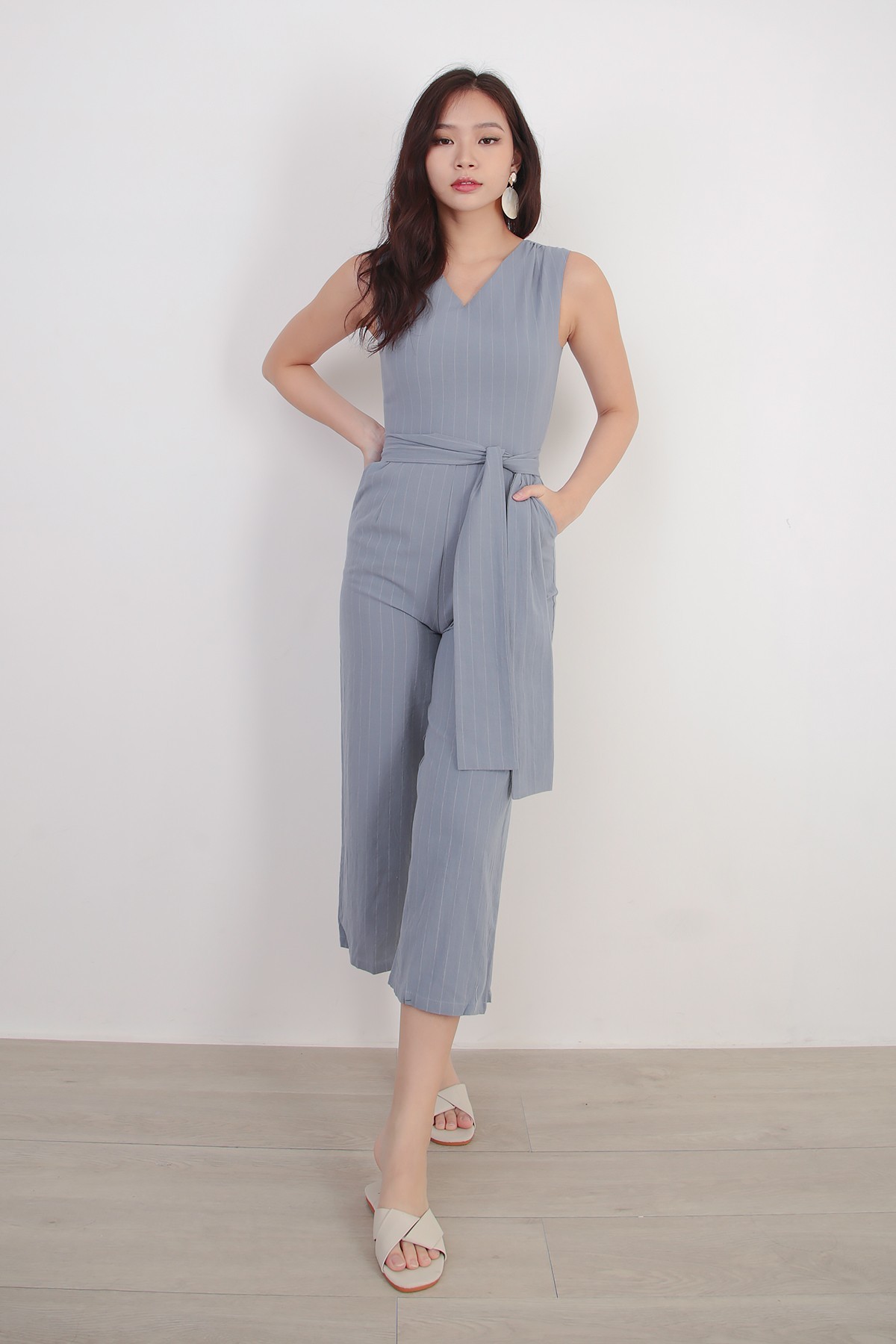 Rheta Stripes Jumpsuit in Steel Blue
