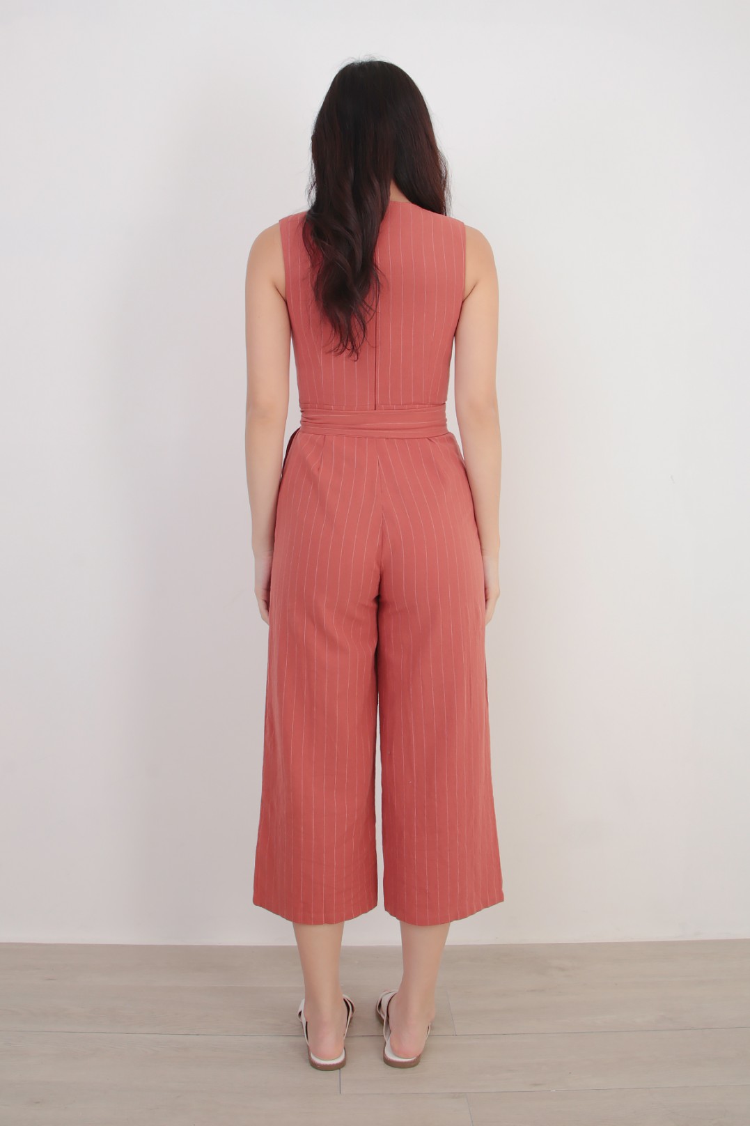 burnt orange stripe tie detail jumpsuit