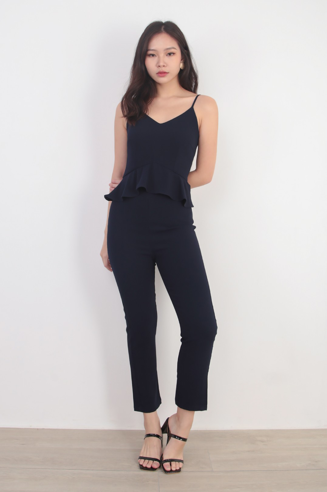 navy peplum jumpsuit