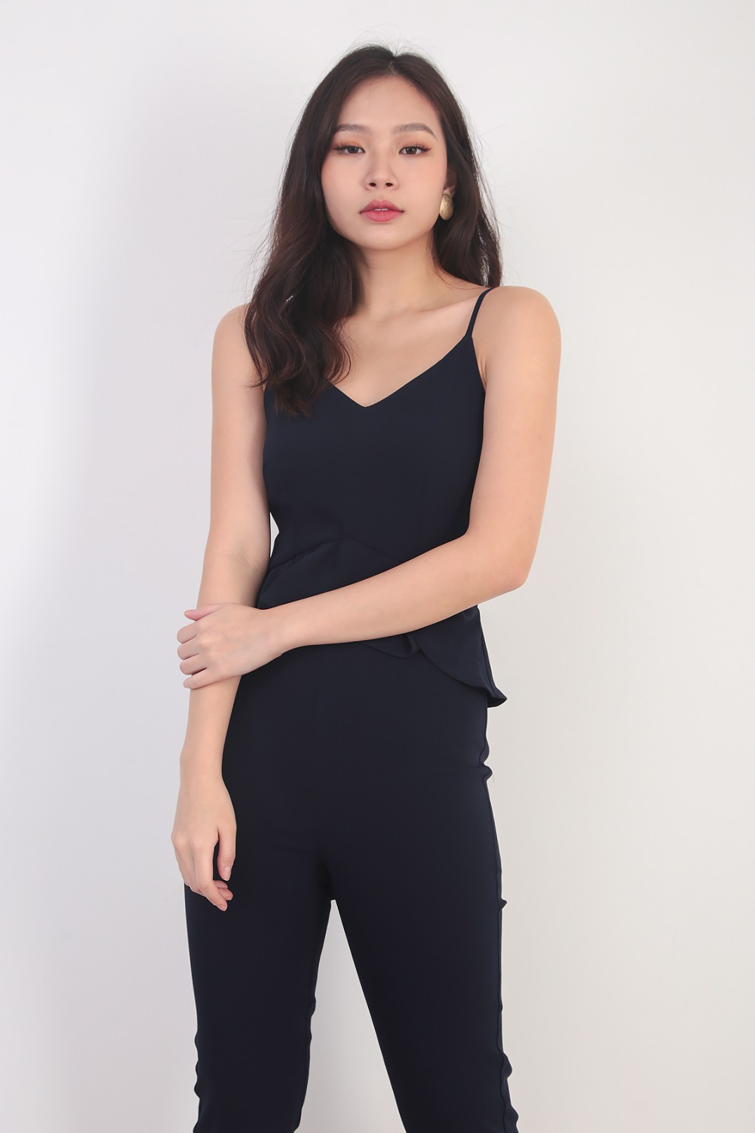 navy peplum jumpsuit