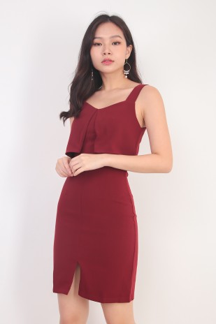 Addison Overlay Dress in Wine Red