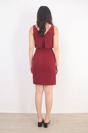 Addison Overlay Dress in Wine Red