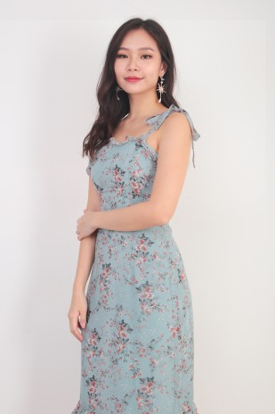 Sabria Floral Midi Dress in Seagreen