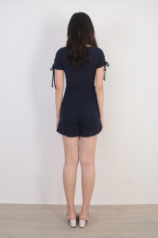 Aubree Rucched Romper in Navy