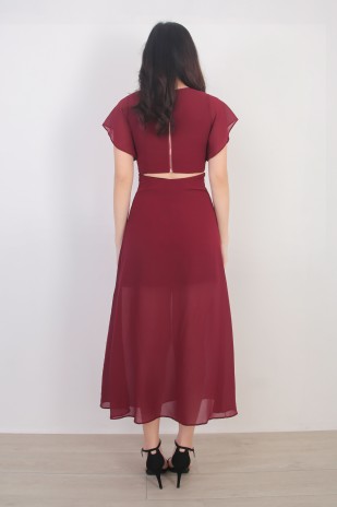 Quinlynn Cutout Maxi Dress in Wine Red