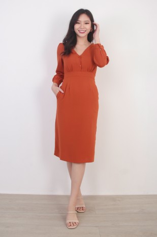 Penelope Midi Dress in Burnt Orange
