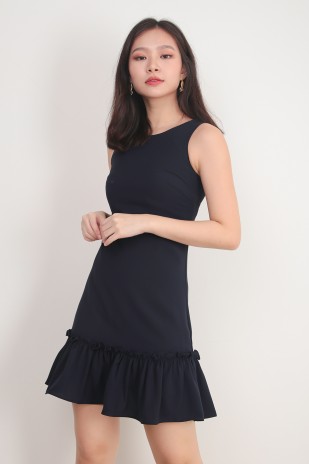 Nailah Flounce Workdress In Navy