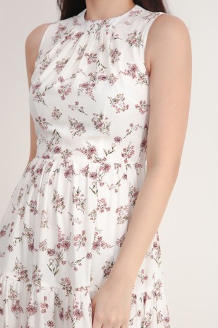 Kylie Floral Midi Dress in Cream