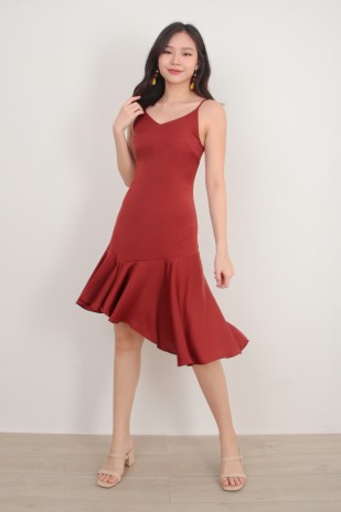 Aaralyn Flutter Dress in Wine Red