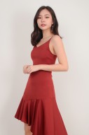 Aaralyn Flutter Dress in Wine Red