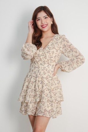 Maeryn Floral Romper in Cream
