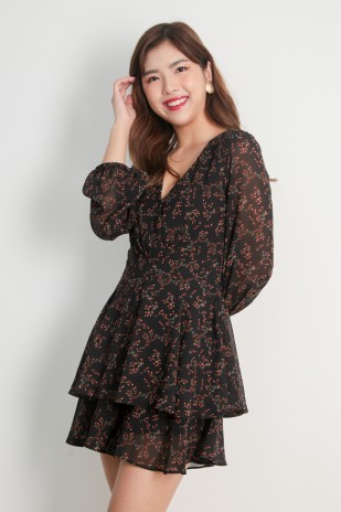 Maeryn Floral Romper in Black