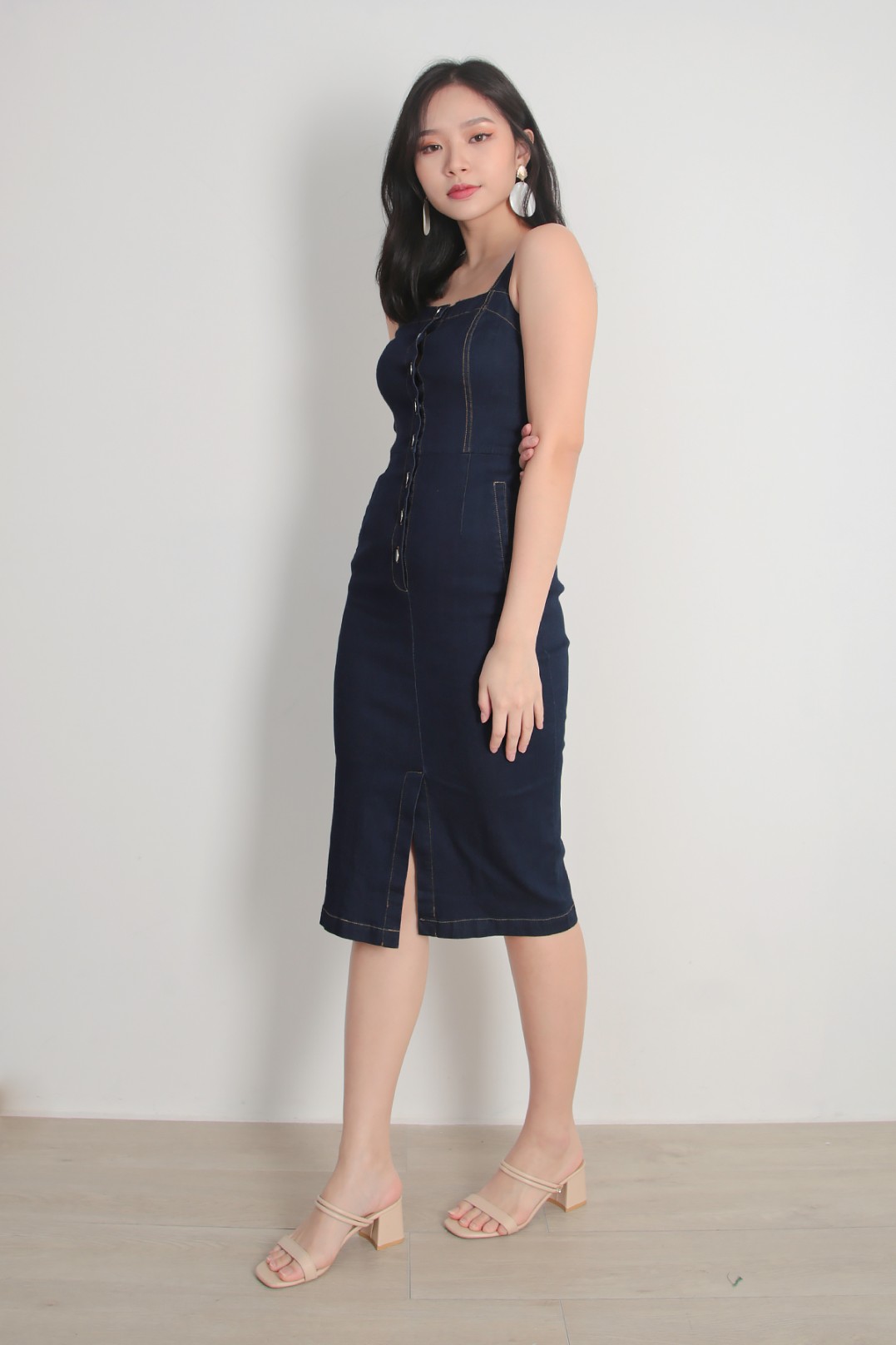dark denim midi dress