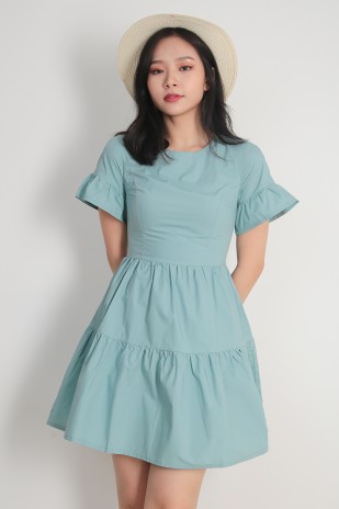 Aderes Tiered Dress in Seagreen