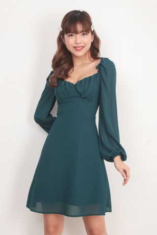RESTOCK: Marie Sleeved Dress in Forest Green