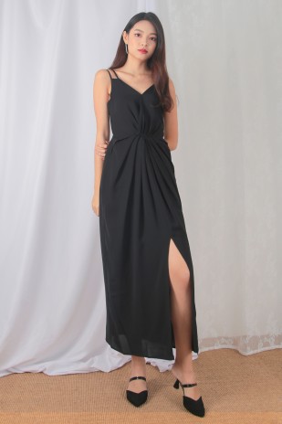 Faith Ruched Maxi Dress in Black