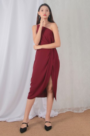 Serene Toga Dress in Wine Red