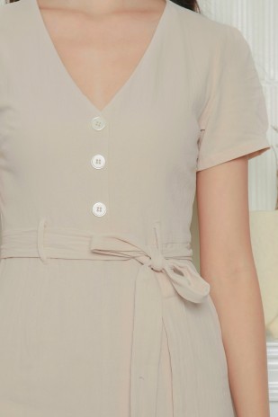 Phyllis Button Romper in Nude