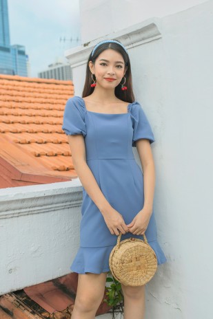 Jamila Flutter Dress in Blue
