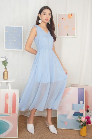Earlene Dotted Maxi Dress in Blue