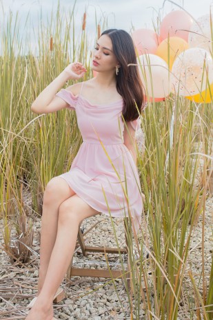 Monet Cold Shoulder Dress in Pink