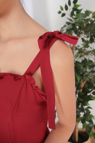 RESTOCK: Abarne Flutter Midi Dress in Wine Red