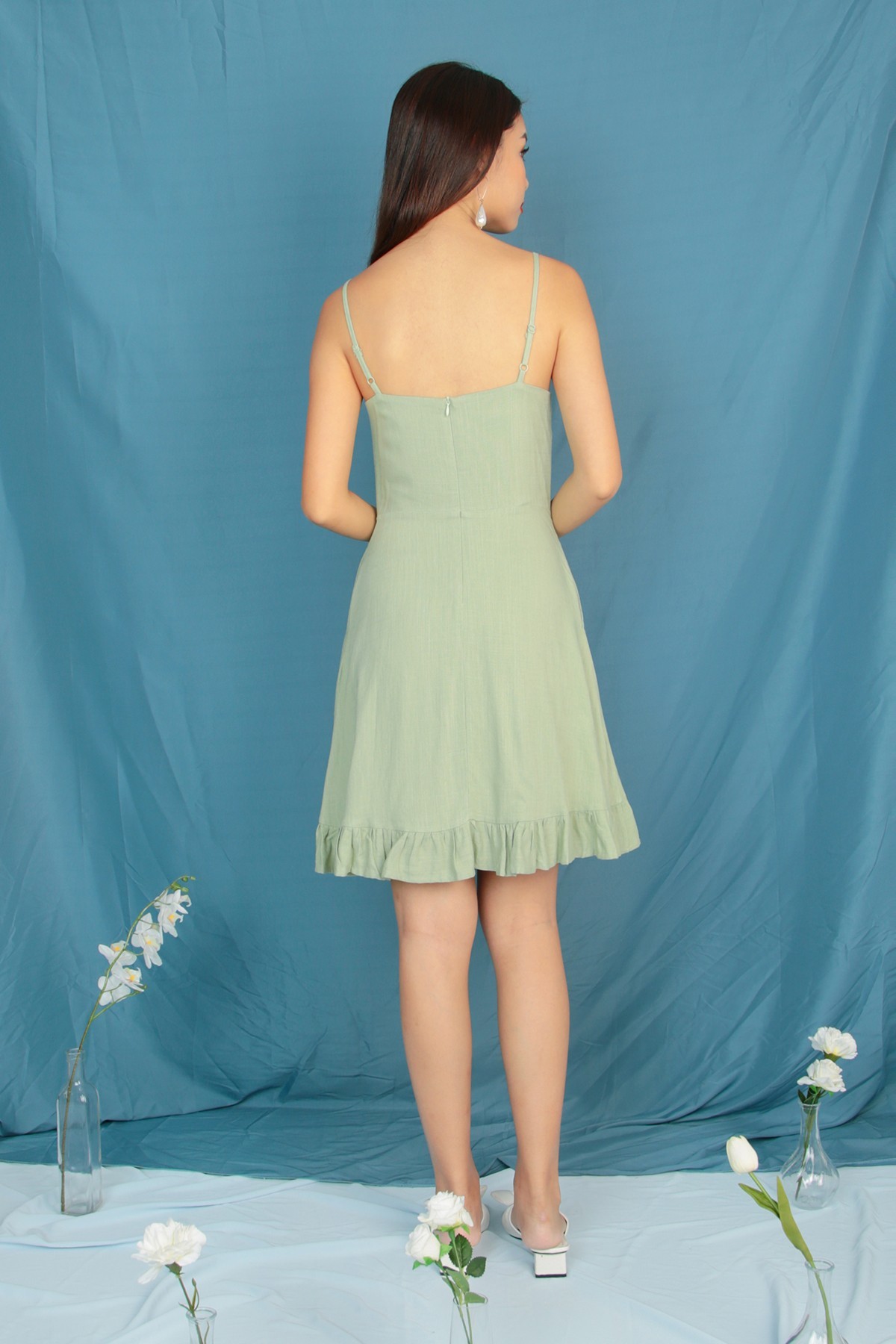 Celine Flutter Dress in Sage