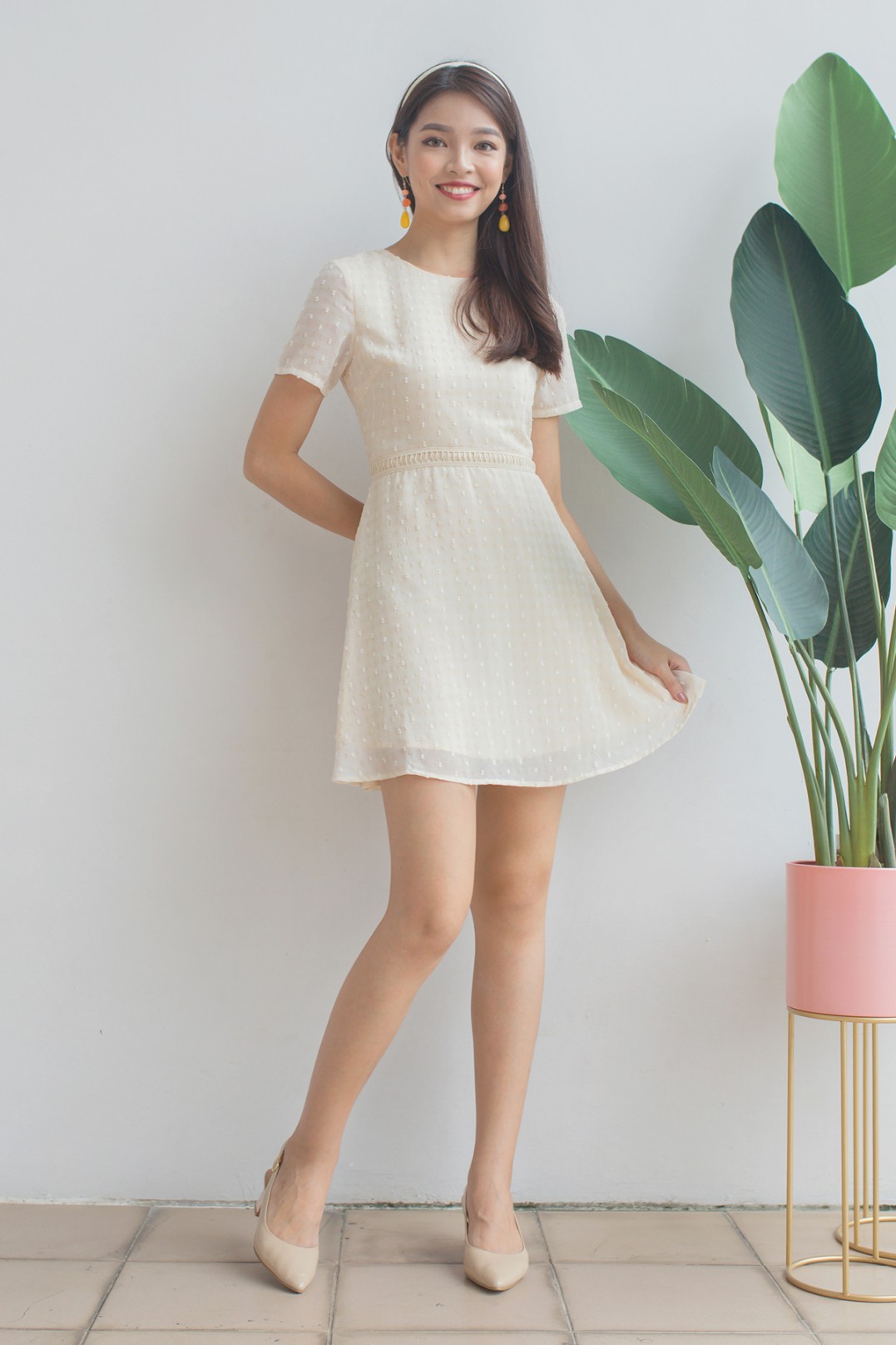 cream swiss dot dress