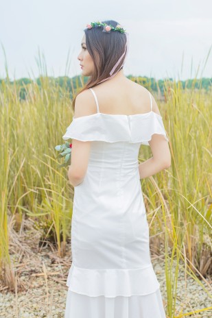 January Cold Shoulder Dress in White