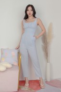 Meira Ruched Jumpsuit in Blue
