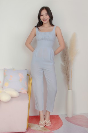 Meira Ruched Jumpsuit in Blue