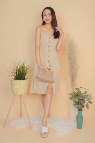 Emerson Button Dress in Nude