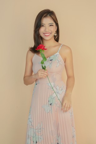 Brencis Floral Pleated Dress in Pink