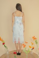 Brencis Floral Pleated Dress in White