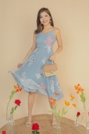 Brencis Floral Pleated Dress in Blue