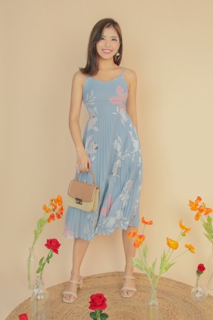 Brencis Floral Pleated Dress in Blue