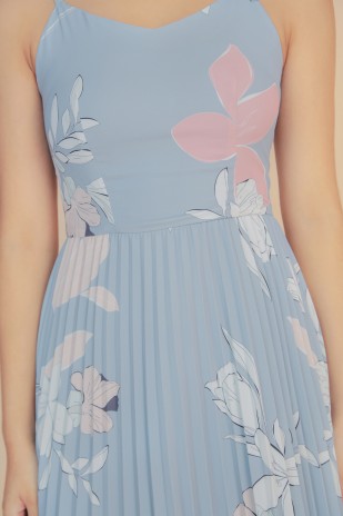 Brencis Floral Pleated Dress in Blue
