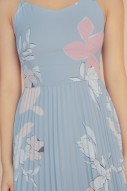 Brencis Floral Pleated Dress in Blue