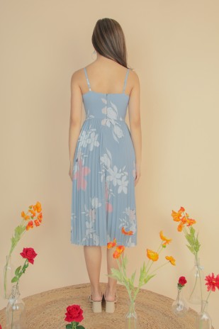 Brencis Floral Pleated Dress in Blue